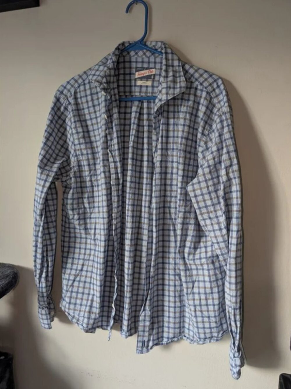 Johnnie-O Plaid Button Down Shirt Large Blue Brown HD4829